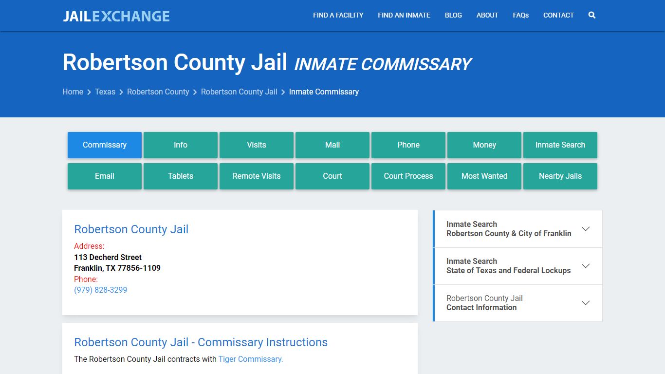 Inmate Commissary, Care Packs - Robertson County Jail, TX - Jail Exchange