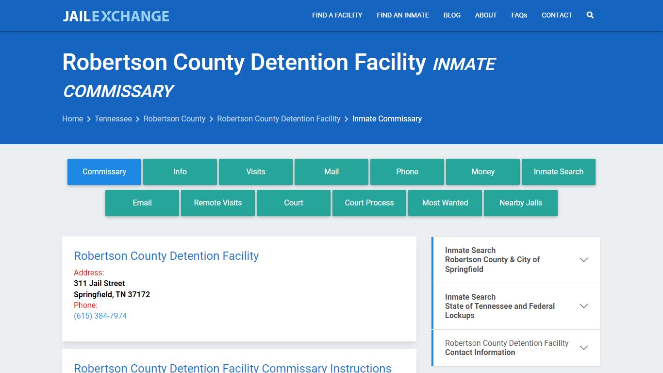 Robertson County Detention Facility Inmate Commissary - Jail Exchange