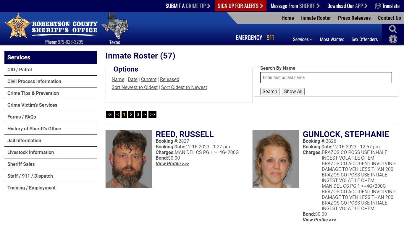 Inmate Roster (55) - Robertson County TX Sheriff